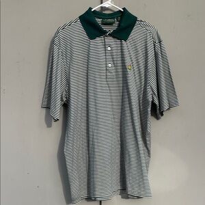 Masters Green and White Striped Polo Shirt with Green Collar. Size Large.